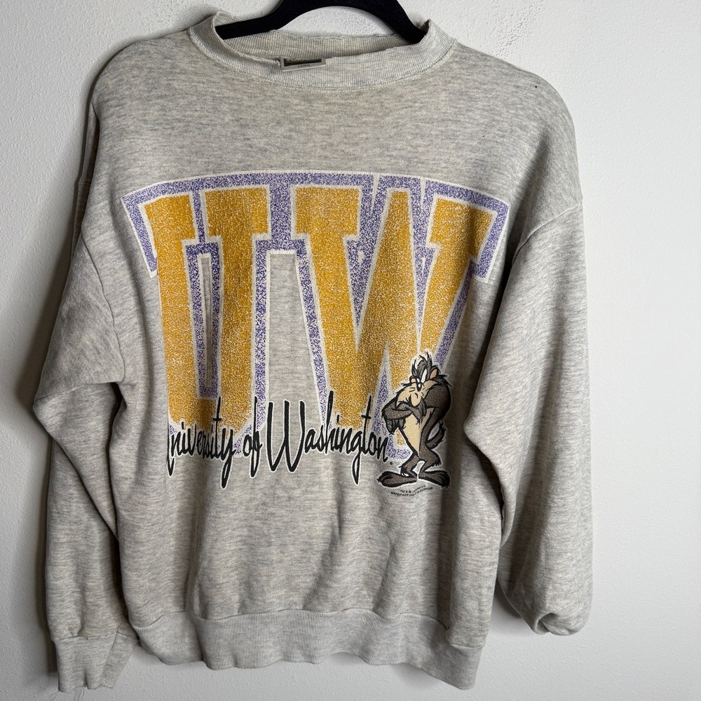 Vintage Men's L Gray University of Washington Tazmanian Devil Print Sweatshirt